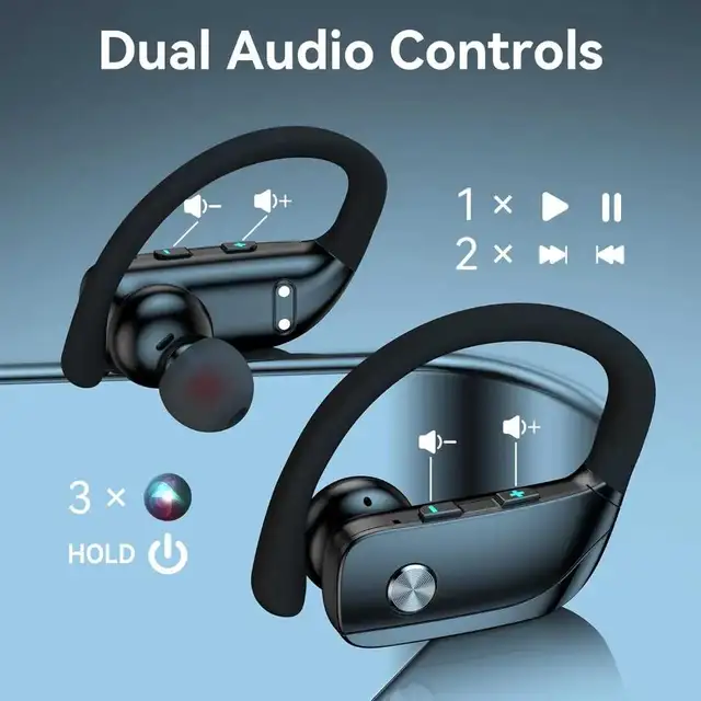 Wireless Ear-Hook Sports Earbuds - 80 Hours Playtime, Dual LED