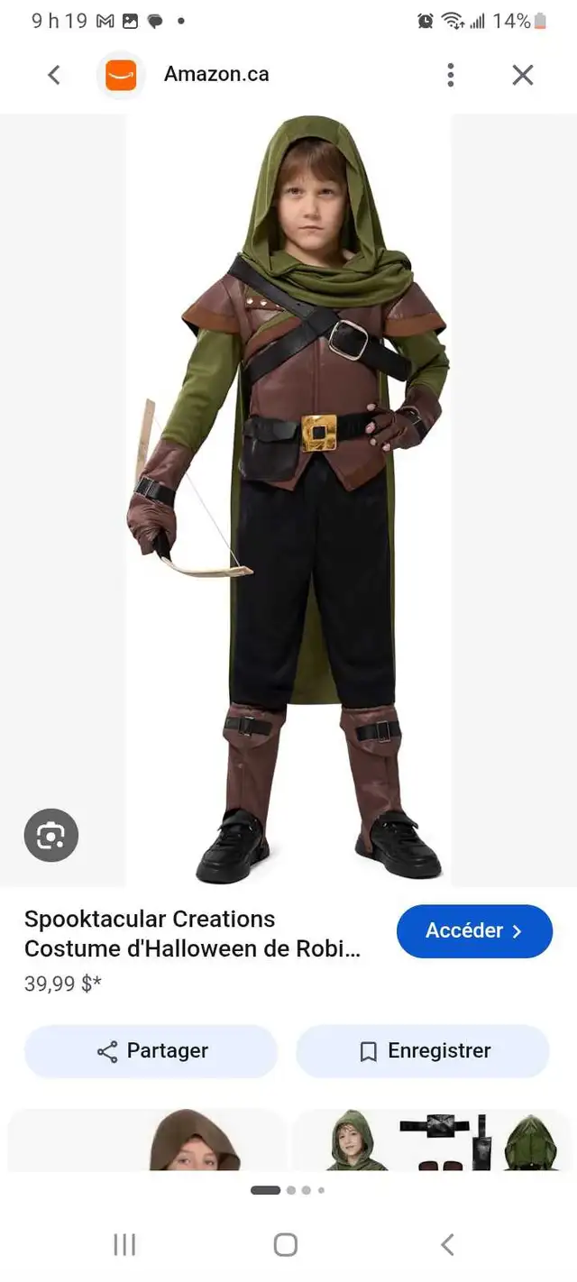 Costume Robin in wood 7- 10years