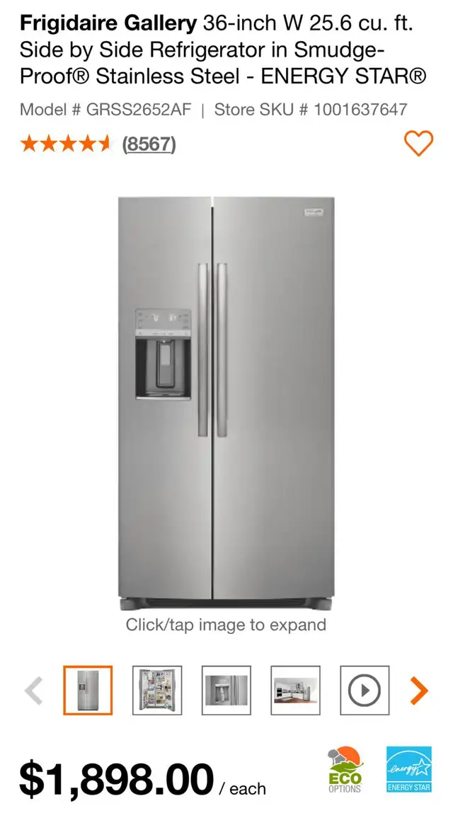 Frigidaire Gallery 36''W25.6cu.ft  refrigerator