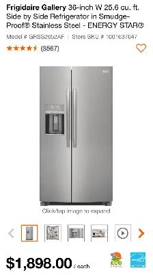 Frigidaire Gallery 36''W25.6cu.ft  refrigerator