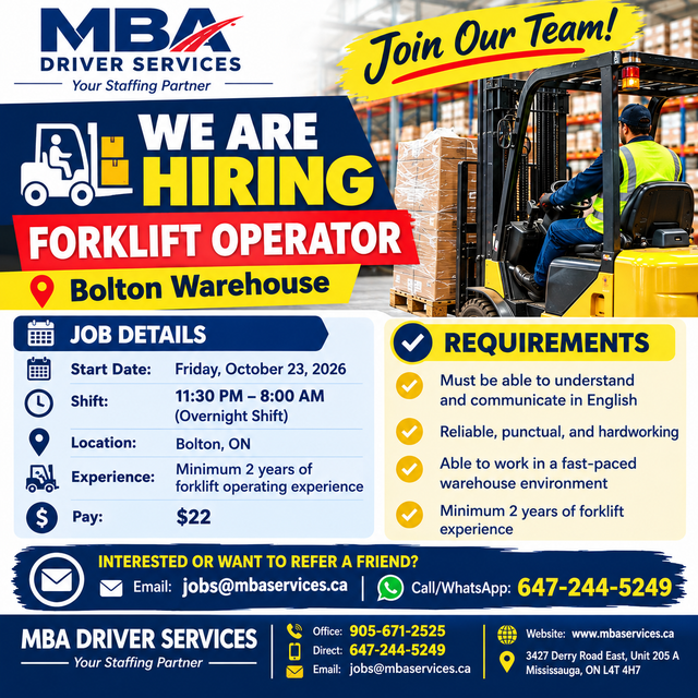 Required Forklift Driver