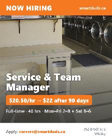 Full-time Service and Team Manager - Laundromat Whitby - $20.50