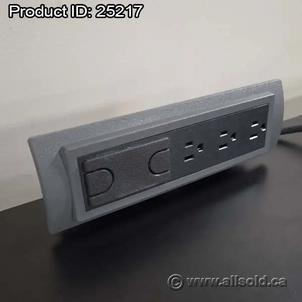 Grey & Black Desktop Mounted Clamp-On 3 Port Power Unit