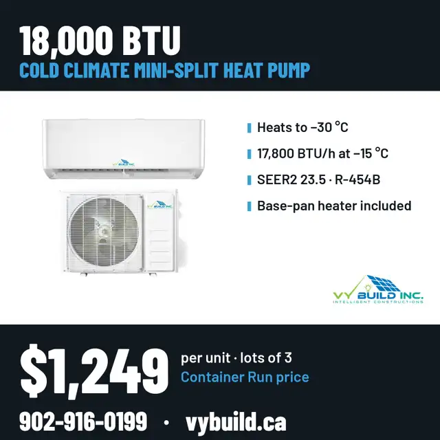 18000 BTU Mini Split Heat Pump -30C | Certified/Warranty/Finance
