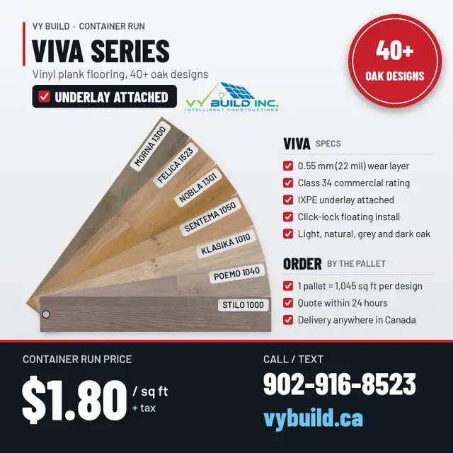 Vinyl Plank Flooring $1.80/sq ft - 40  Oak Designs, Viva Series