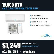 18000 BTU Mini Split Heat Pump -30C | Certified/Warranty/Finance