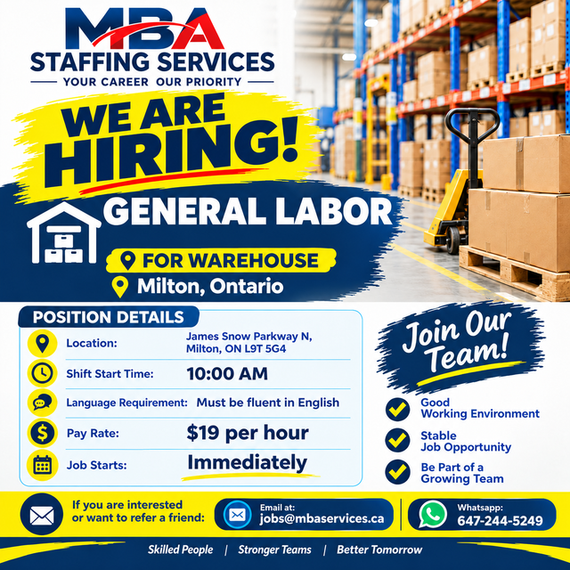 General Labour – For Milton Location
