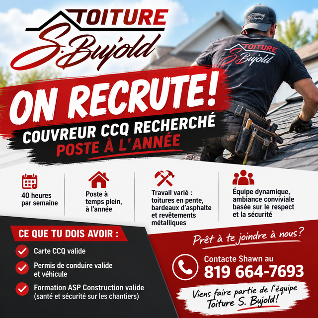 Couvreur CCQ recherchés