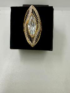 Women's 14K Gold Ring w Large Cubic Zirconia~Size 7.5