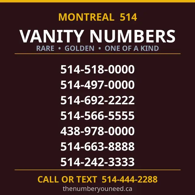 Montreal 514 rare easy golden vanity vip phone number for sale
