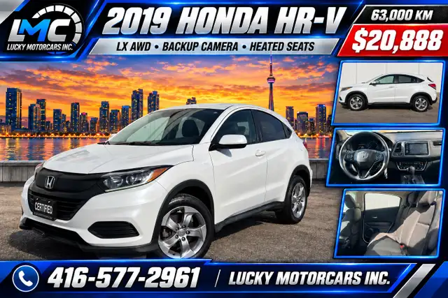 2019 Honda HR-V LX AWD-CAMERA-HEATED SEATS-ONLY 63KMS-CERTIFIED
