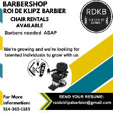 Barbershop in LaSalle Montréal, chair rentals available.