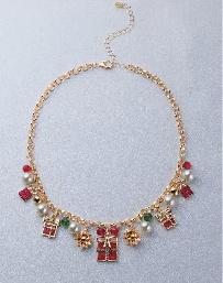 Plaid and Pearly Festive Bow Necklace and Earring Set - Photo 8