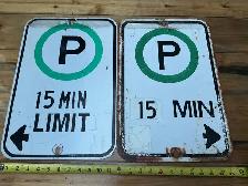 Two Vintage Metal 15 Minute Limit Parking Signs !