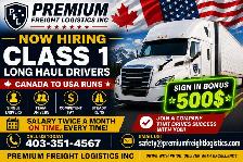 Class 1 Long Haul Drivers for Canada & USA
