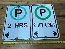 Two Vintage Metal 2 Hour Limit Parking Signs !