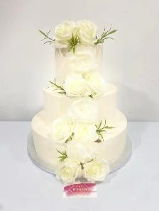 white wedding cake with white flowers 70 servings 3 tiers - Photo 5