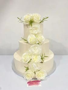 white wedding cake with white flowers 70 servings 3 tiers - Photo 6