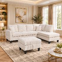 Fabric Sectional Sofa With Reversible Chaise & Ottoman in Sale
