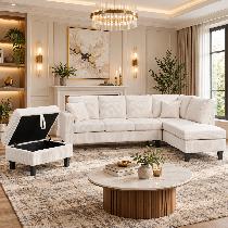 Fabric Sectional Sofa With Reversible Chaise & Ottoman Huge Sale