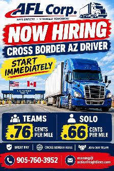 Hiring Long Haul Cross Border AZ drivers. .76 c Teams. .66 solo