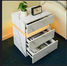 3 Drawer Marble White LED Night Stand