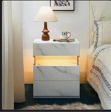 3 Drawer Marble White LED Night Stand - Photo 2