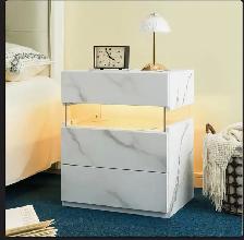 3 Drawer Marble White LED Night Stand - Photo 3