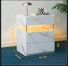 3 Drawer Marble White LED Night Stand - Photo 4