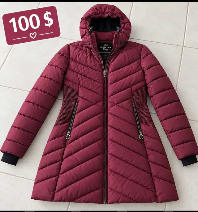 Manteau long femme 100 $ bourgonne et bottes d hivers neuf 5