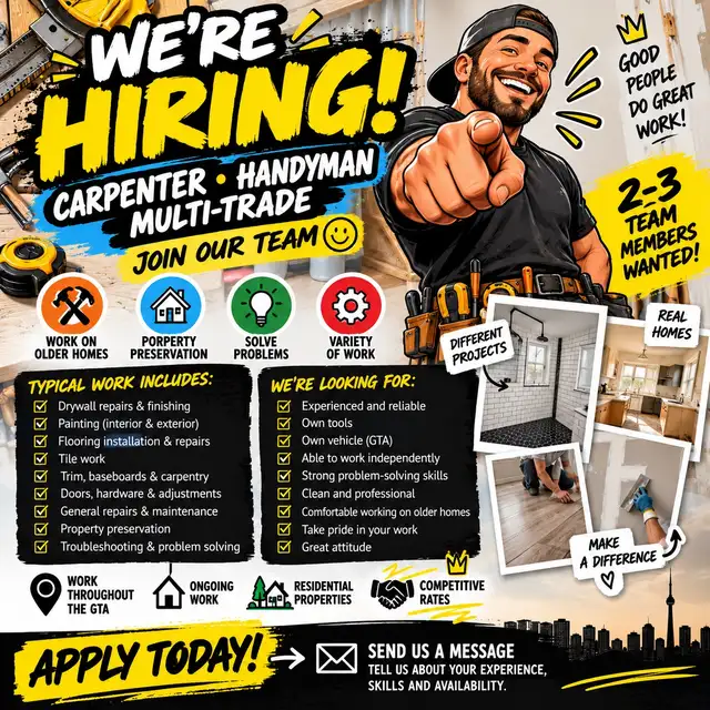 Experienced Carpenter/ Handyman/ Multi-Trade – GTA | $25–$35/hr