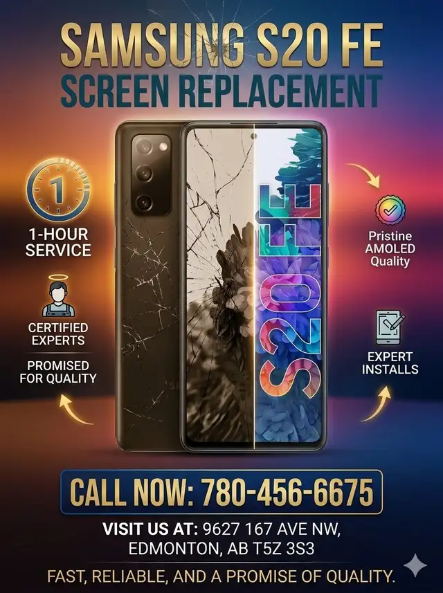 SAMSUNG S20 FE SCREEN REPLACMENT IN 60 MINUTES (780-456-6675)