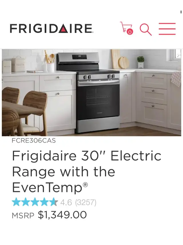 Frigidaire 30 electric range with the even Temp