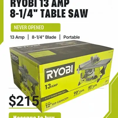 Brand New Ryobi 13 Amp 8-1/4' Table Saw – Never Opened, In Box