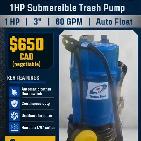 Tsurumi 3' Submersible Trash Pump – 1 HP, 61 GPM