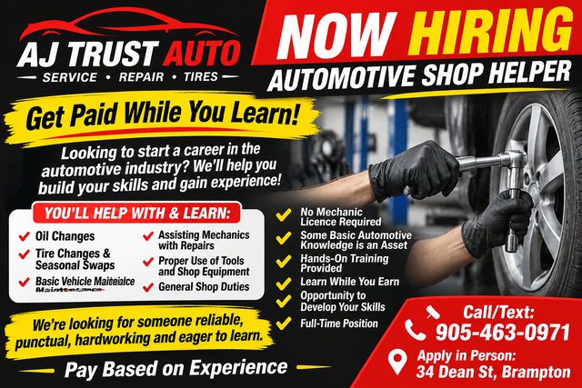 Automotive Shop Helper – Paid Training | Learn While You Earn