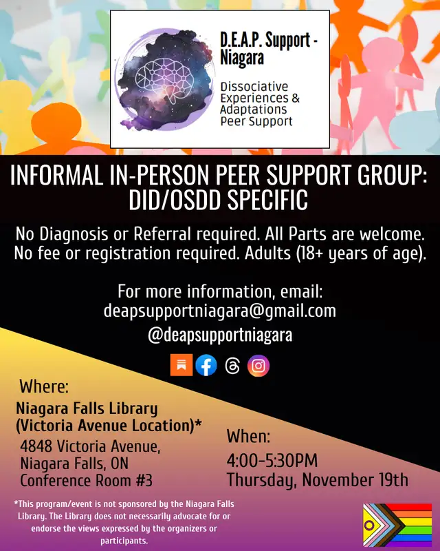 Upcoming In-Person Peer Support Group for DID/OSDD/Plurality