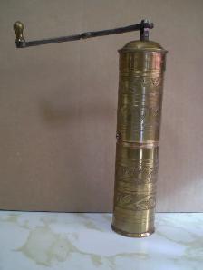 SPICE GRINDER-ENGRAVED BRASS-VINTAGE-USED-$20
