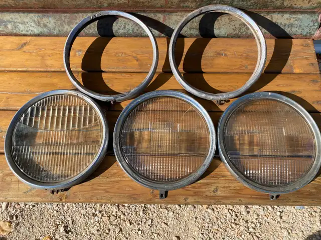Vintage 1920’s-30’s headlight lenses and bezels, a matched pair