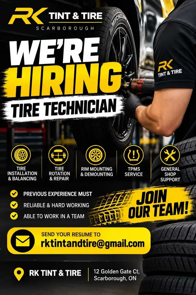 WE'RE HIRING – EXPERIENCED TIRE TECHNICIAN