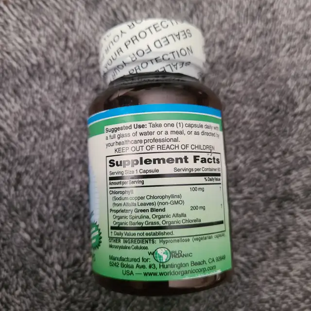 World Organic Mega Chlorophyll, 100 mg, Capsules,