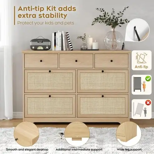 Brand New 7 Drawer Rattan Dresser Special Selling at $199