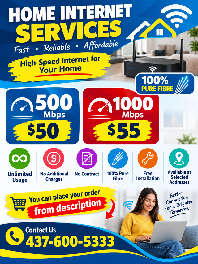 HOME INTERNET DEAL – 100% PURE & RELIABLE FIBRE
