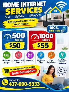 HOME INTERNET DEAL – 100% PURE & RELIABLE FIBRE