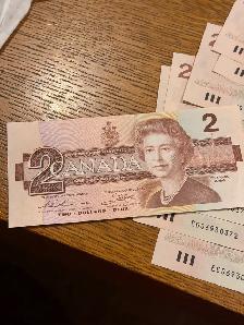 1986 Money  Can Mint Unc  2.00 bills Consecutive # - Photo 2