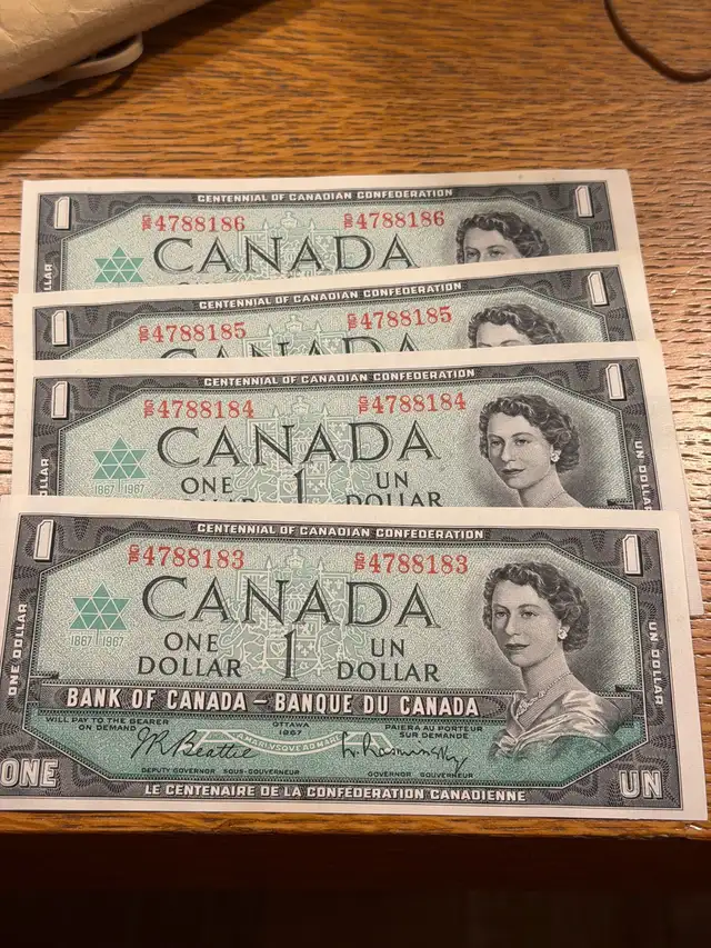 1967 Centennial  Numbered Consecutive  2.00 bills