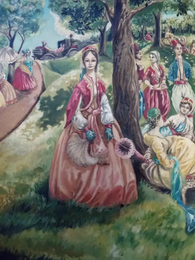 Painting Oil On Canvas Board The Picnic