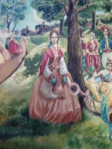 Painting Oil On Canvas Board The Picnic - Photo 4