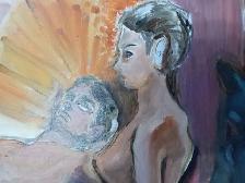 Painting Oil on Canvas Board Nude Couple