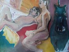 Painting Oil on Canvas Board Nude Couple - Photo 2